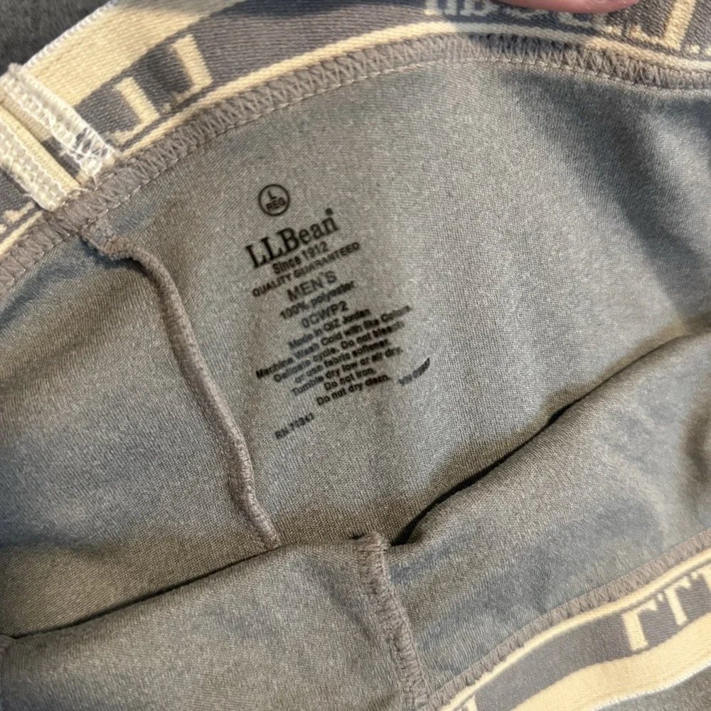 LL Bean Mens L REG Base Layer Pants Long Johns Underwear Gray Cream Stretch Hike